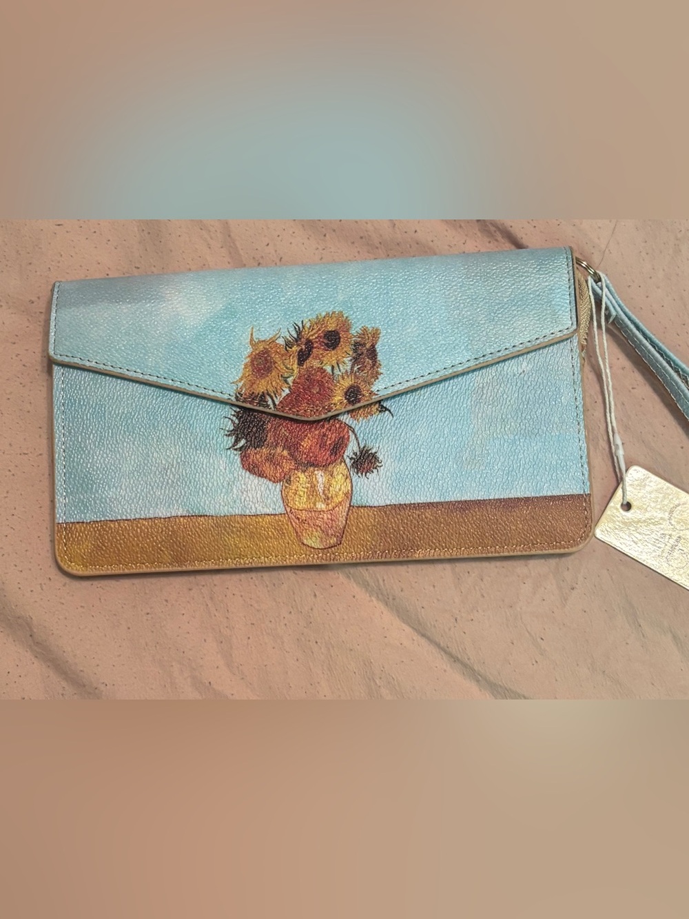 Blue Sunflower Print Wristlet Clutch